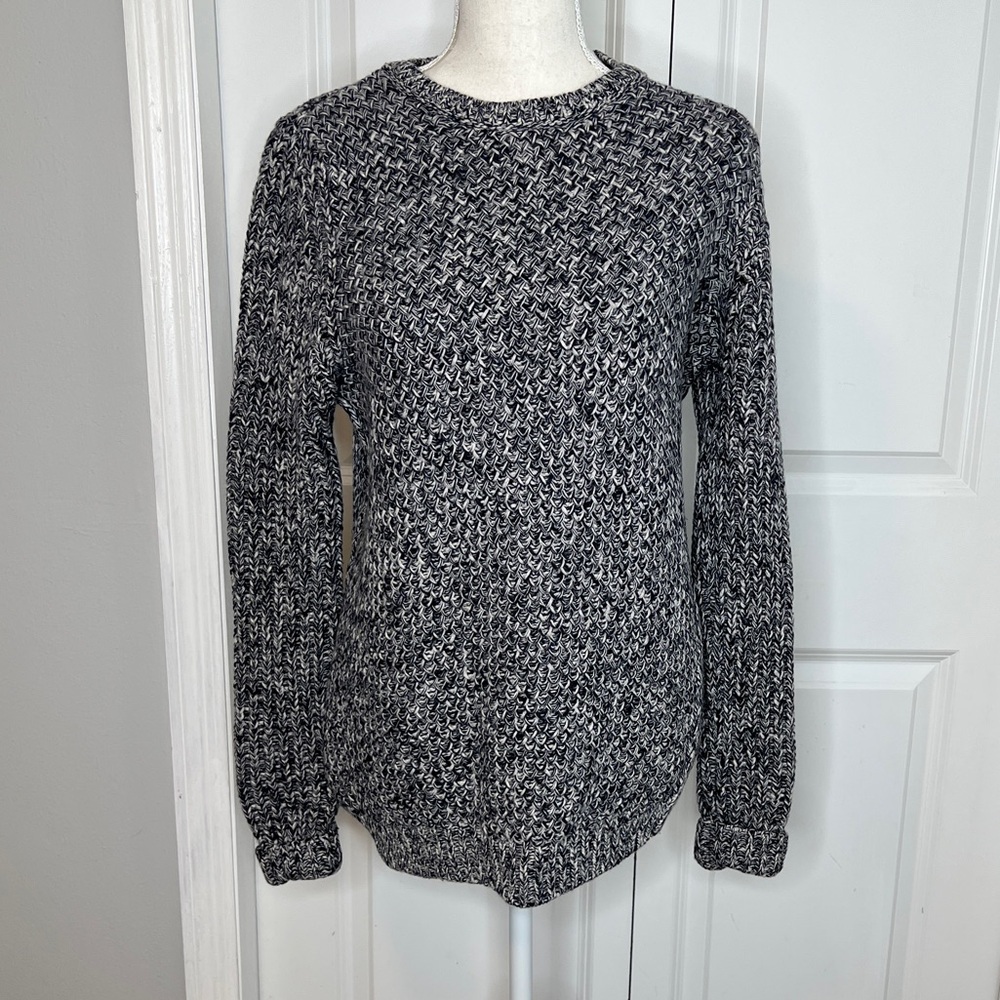 Barbour Navy Blue White Kirby Crew Neck Marled Knit Sweater Wool Cashmere Small